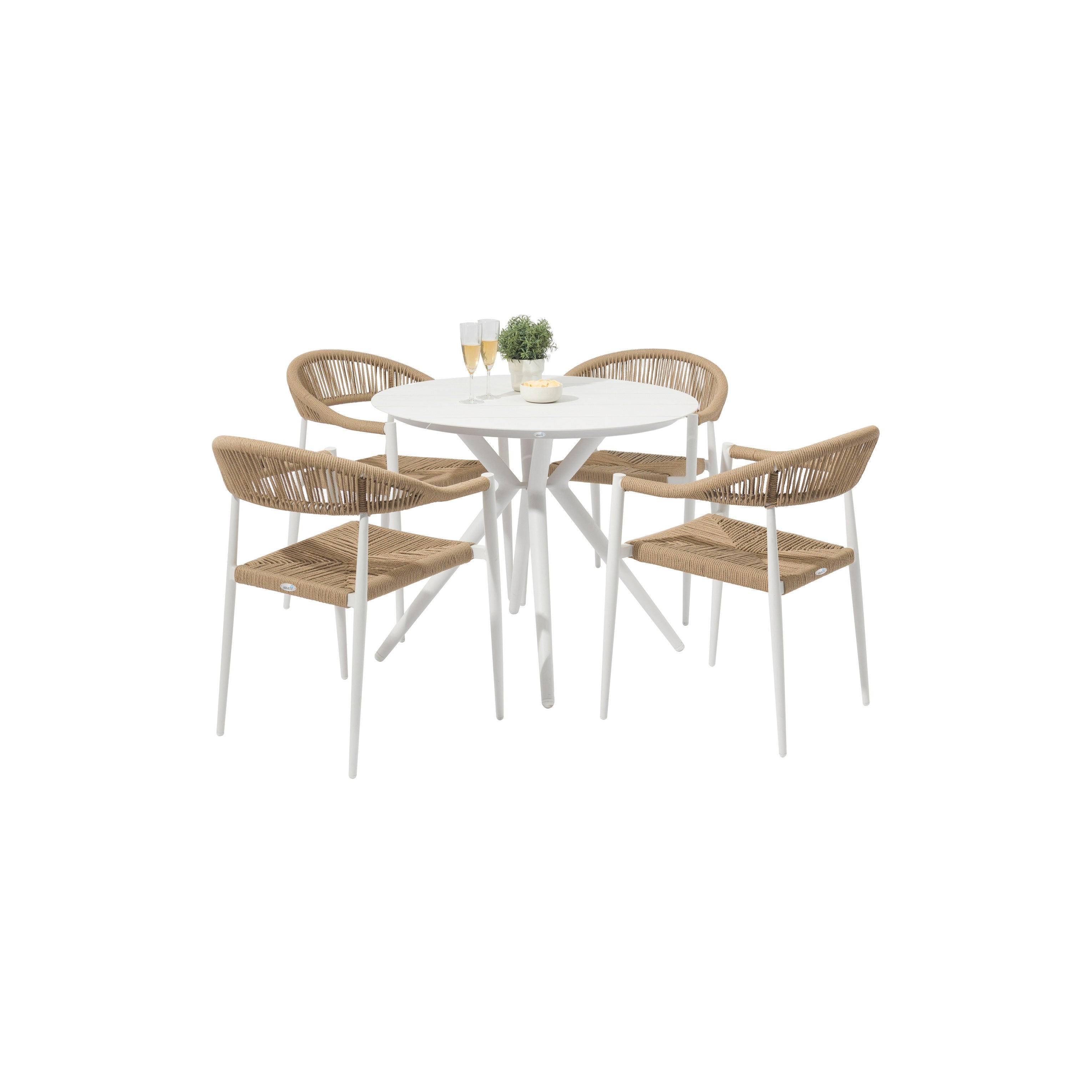 Tavolo da giardino rotondo in alluminio bianco con base a stella – Graffe 90
