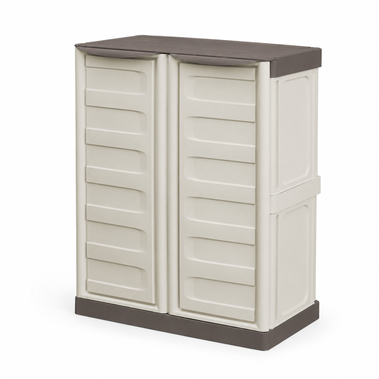 Armadietto basso da esterno in resina tortora 2 ante 1 ripiano 70x39x85 cm – Spazio