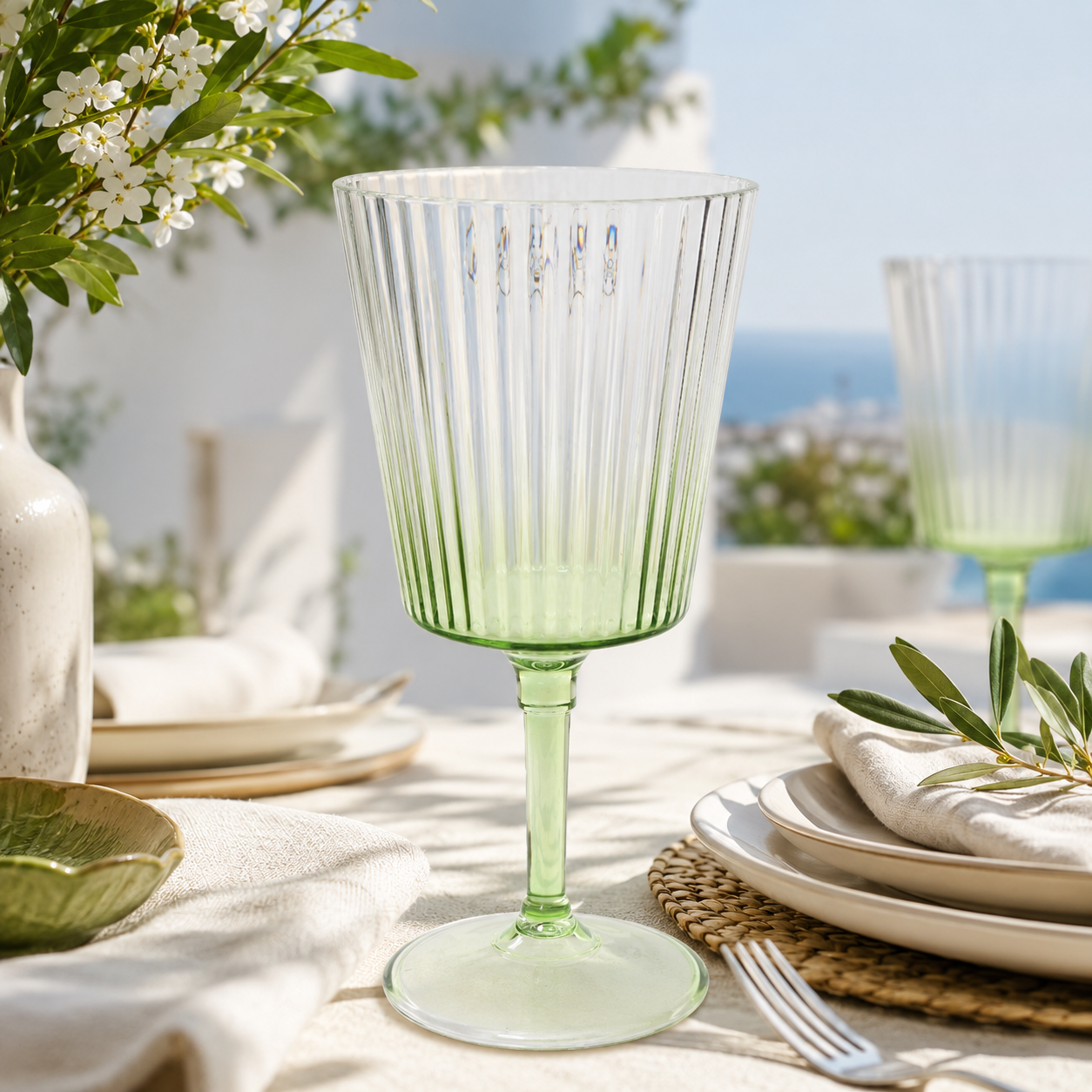 Calice da vino in plastica verde con texture a bolle – Riviera Verde