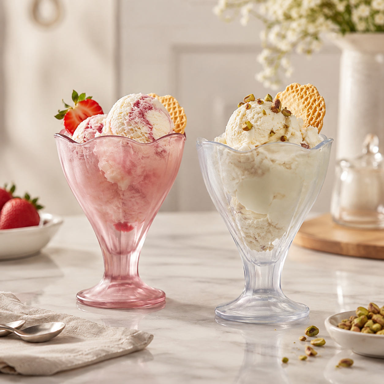 Coppetta gelato in vetro con bordo floreale 250 ml assortita – Fleur de Rose