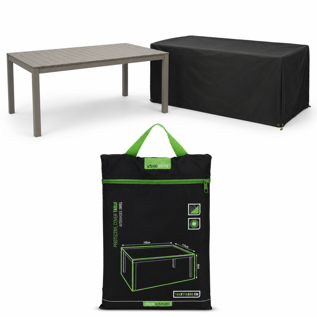 Copertura protettiva per tavolo da giardino nera 165x115x80cm