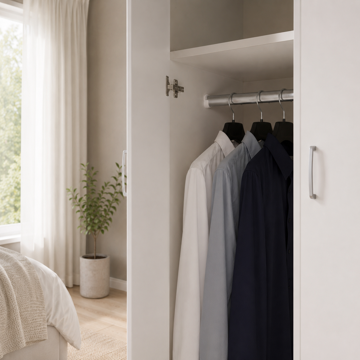 Armadio guardaroba 3 ante 2 cassetti in melaminico bianco 119x46x184 cm – Facile