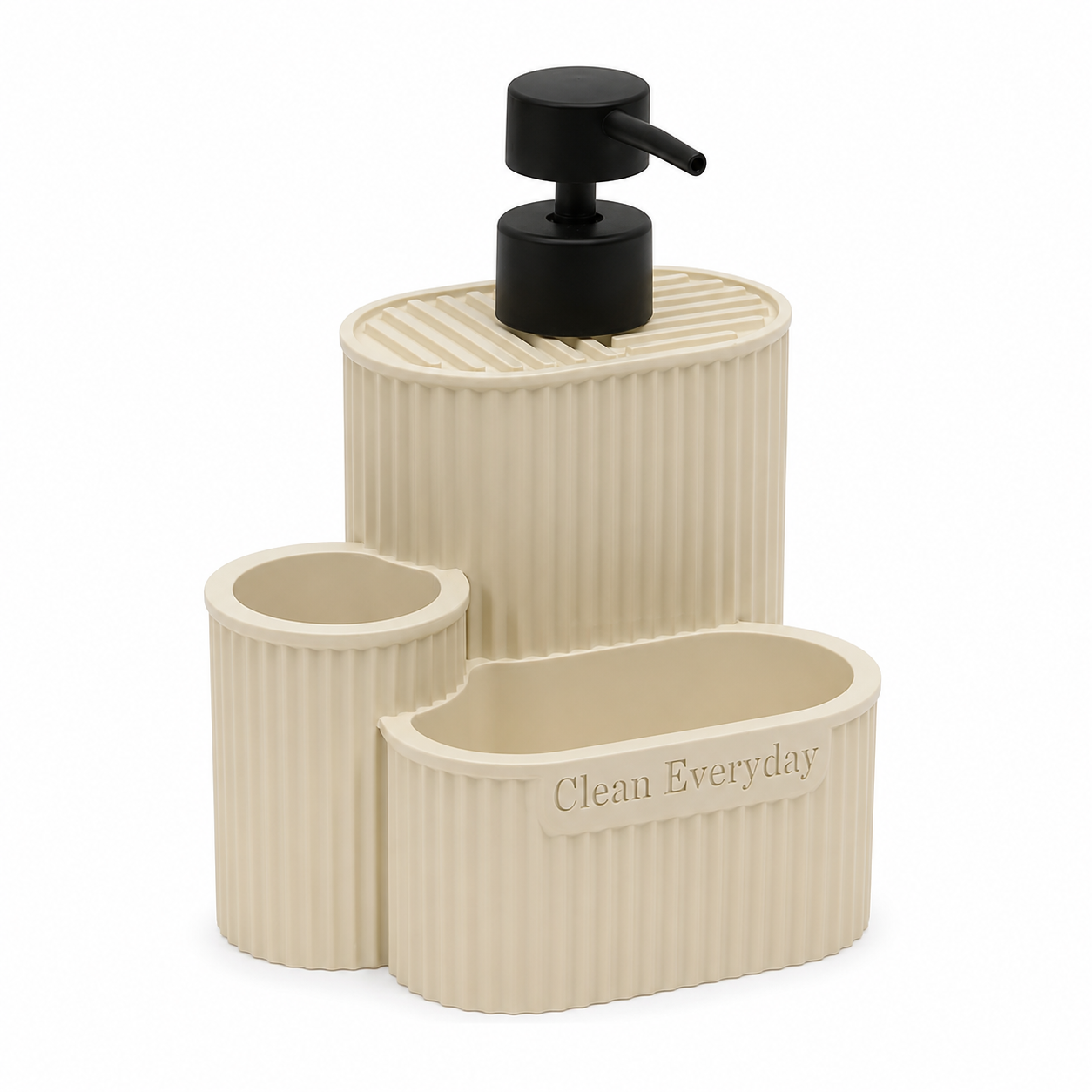 Dispenser sapone con spugna e spazzola in poliresina beige 400 ml – Terra Set
