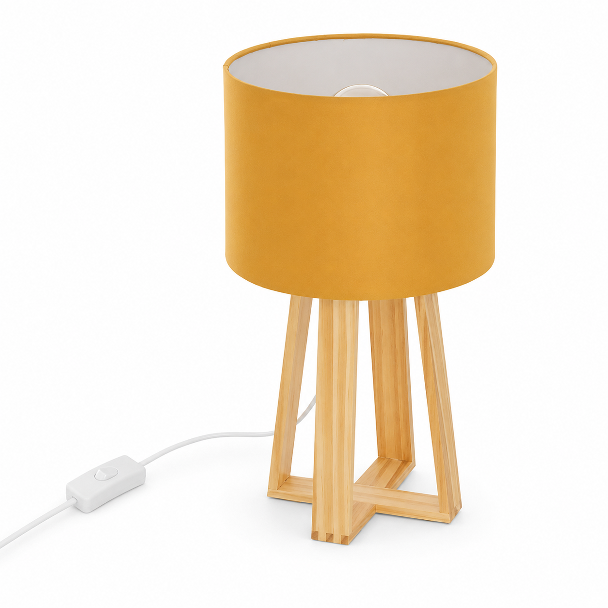 Lampada da tavolo in pino e tessuto senape H34,5 cm – Molu