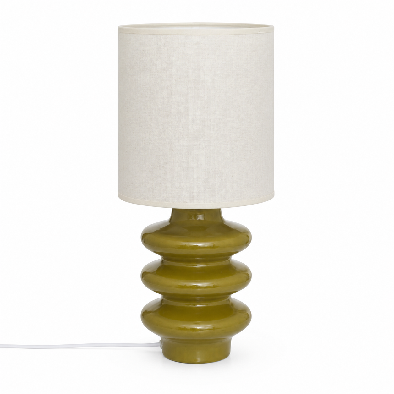 Lampada da tavolo con abat-jour kaki e base in ceramica – Vinus