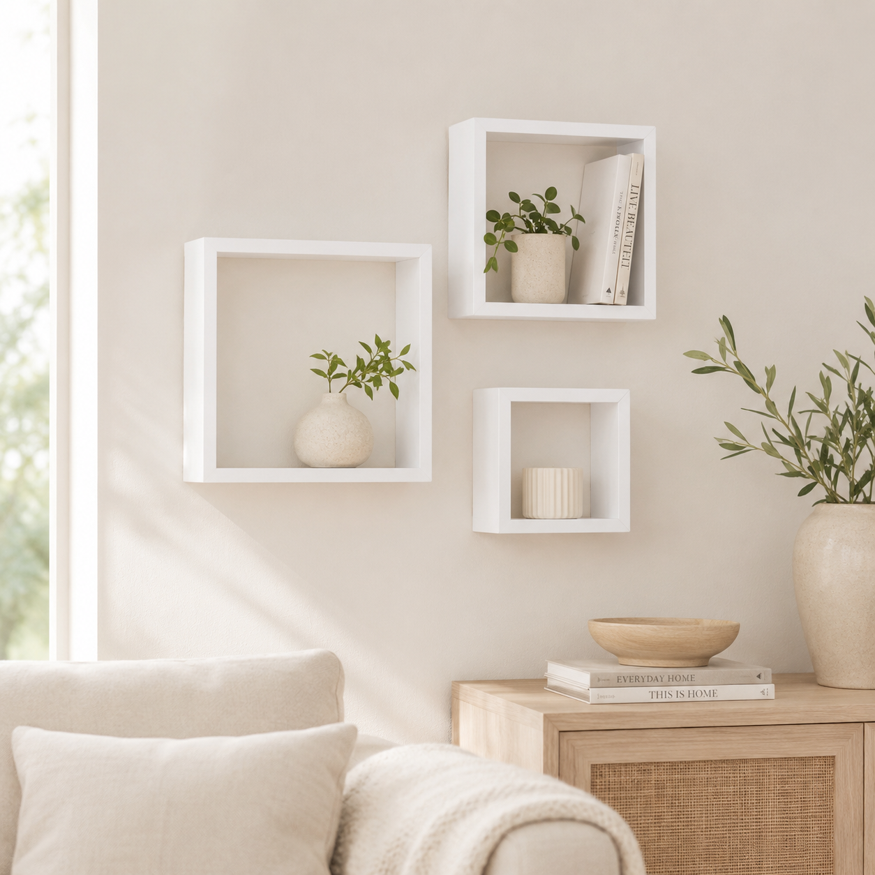 Set 3 mensole a cubo da parete in MDF bianco 15-20-25 cm – Fixy