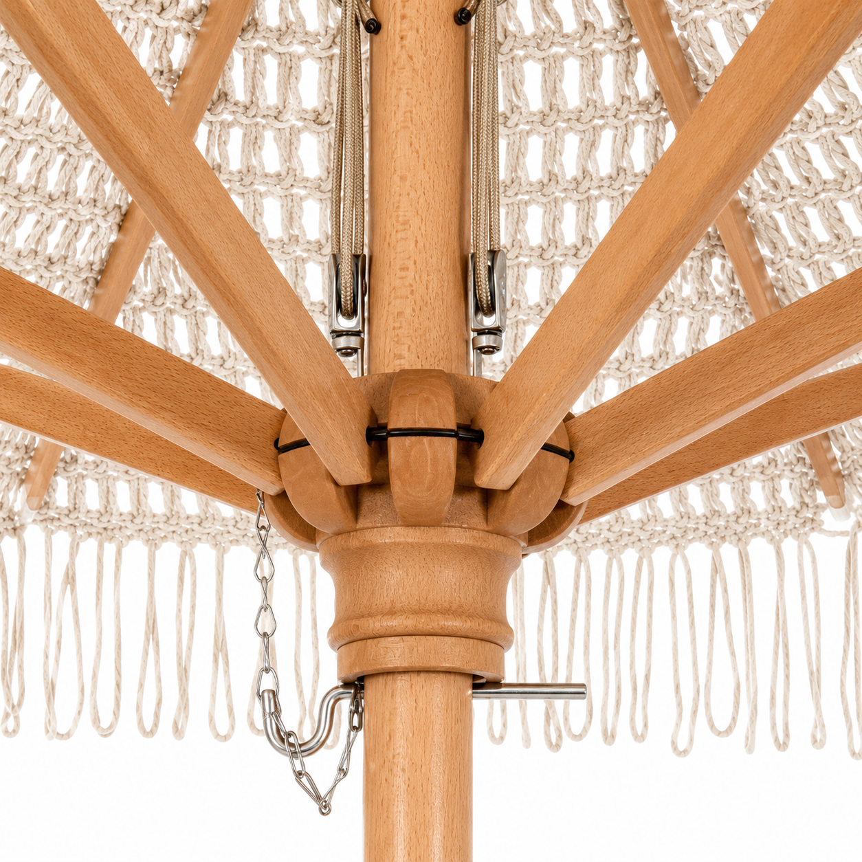 Ombrellone da giardino in cotone macramè con palo in faggio Ø250 cm – Macramè