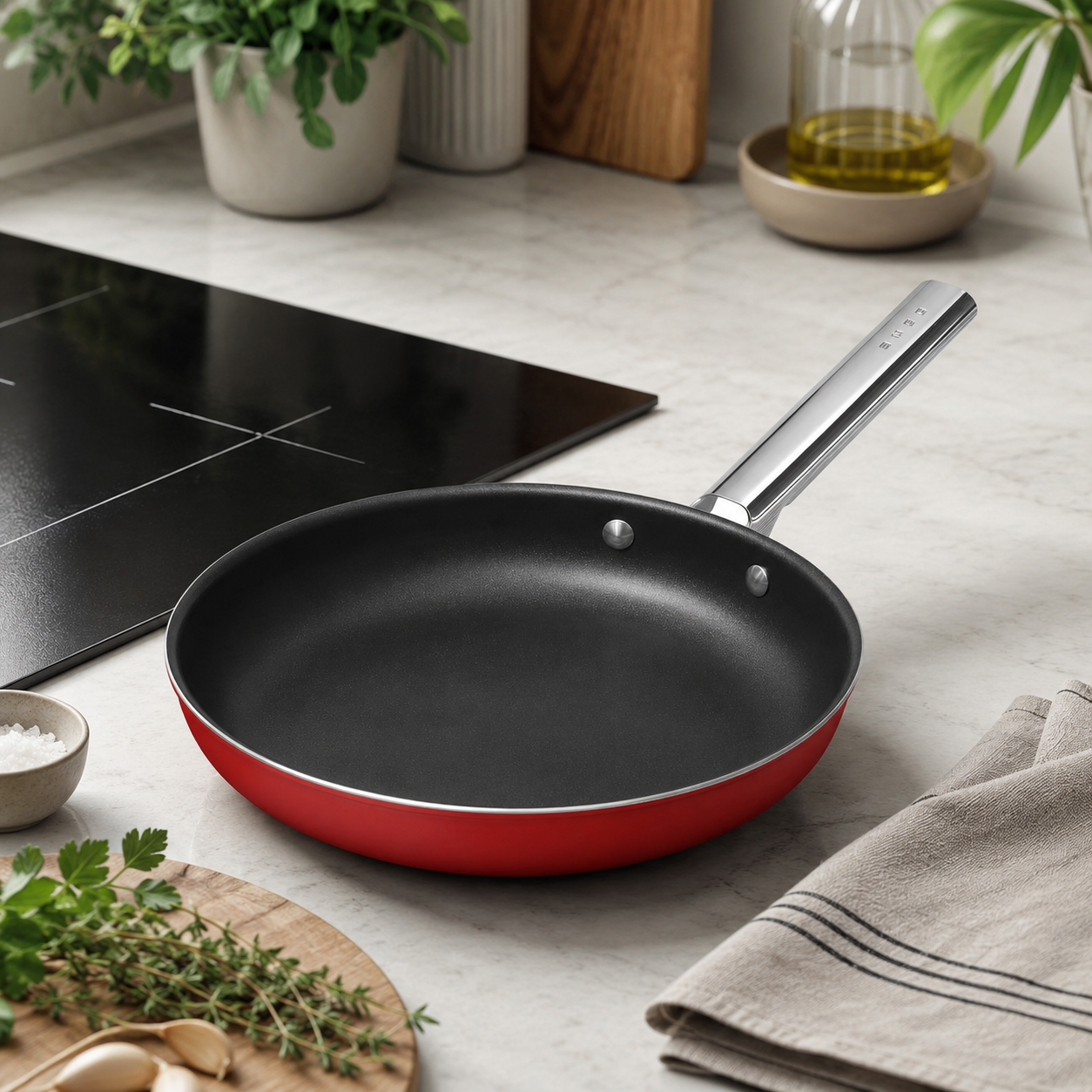 Padella antiaderente rossa 26 cm alluminio forgiato induzione – Smeg 50's Style