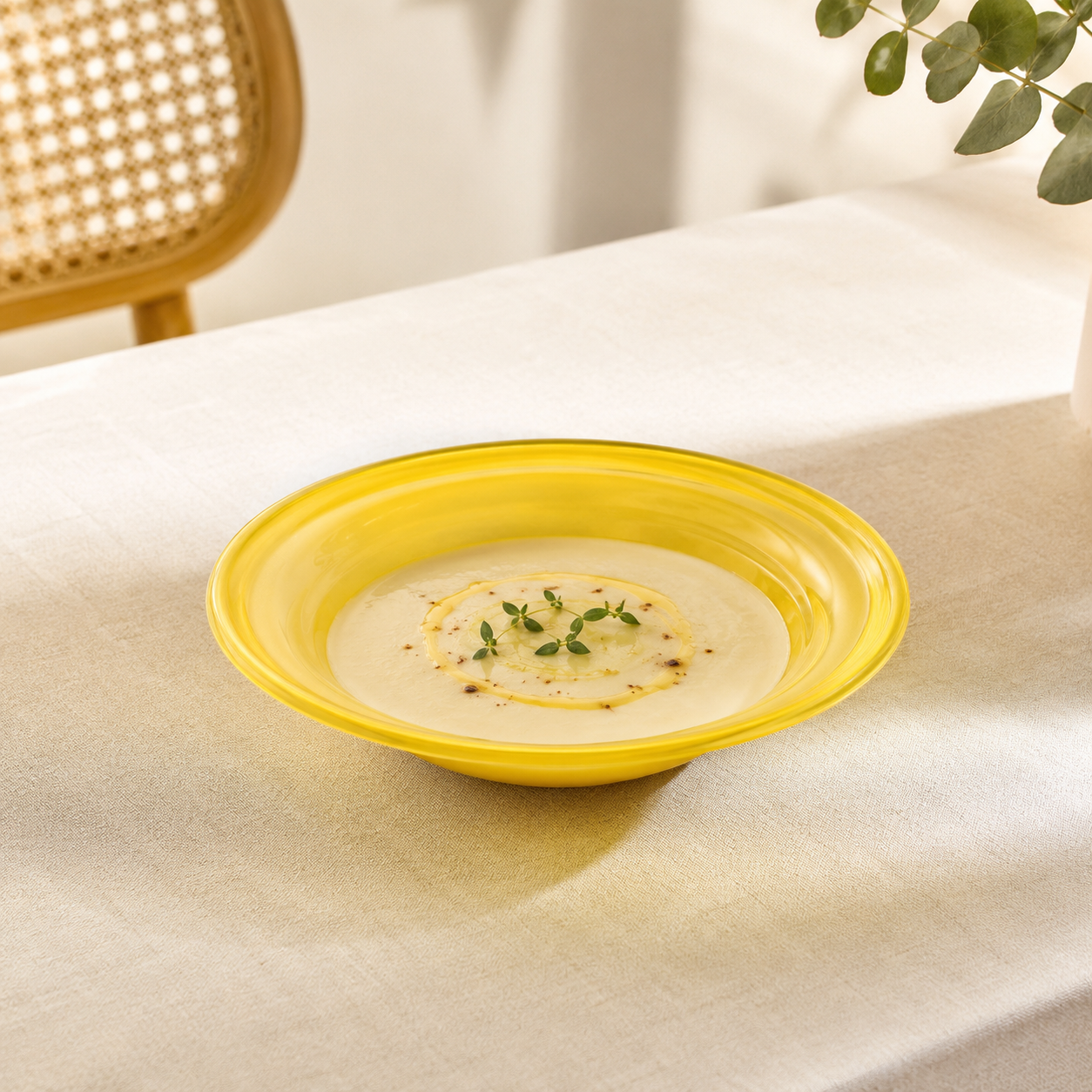 Piatto fondo in polistirene giallo Ø23 cm impilabile – Party