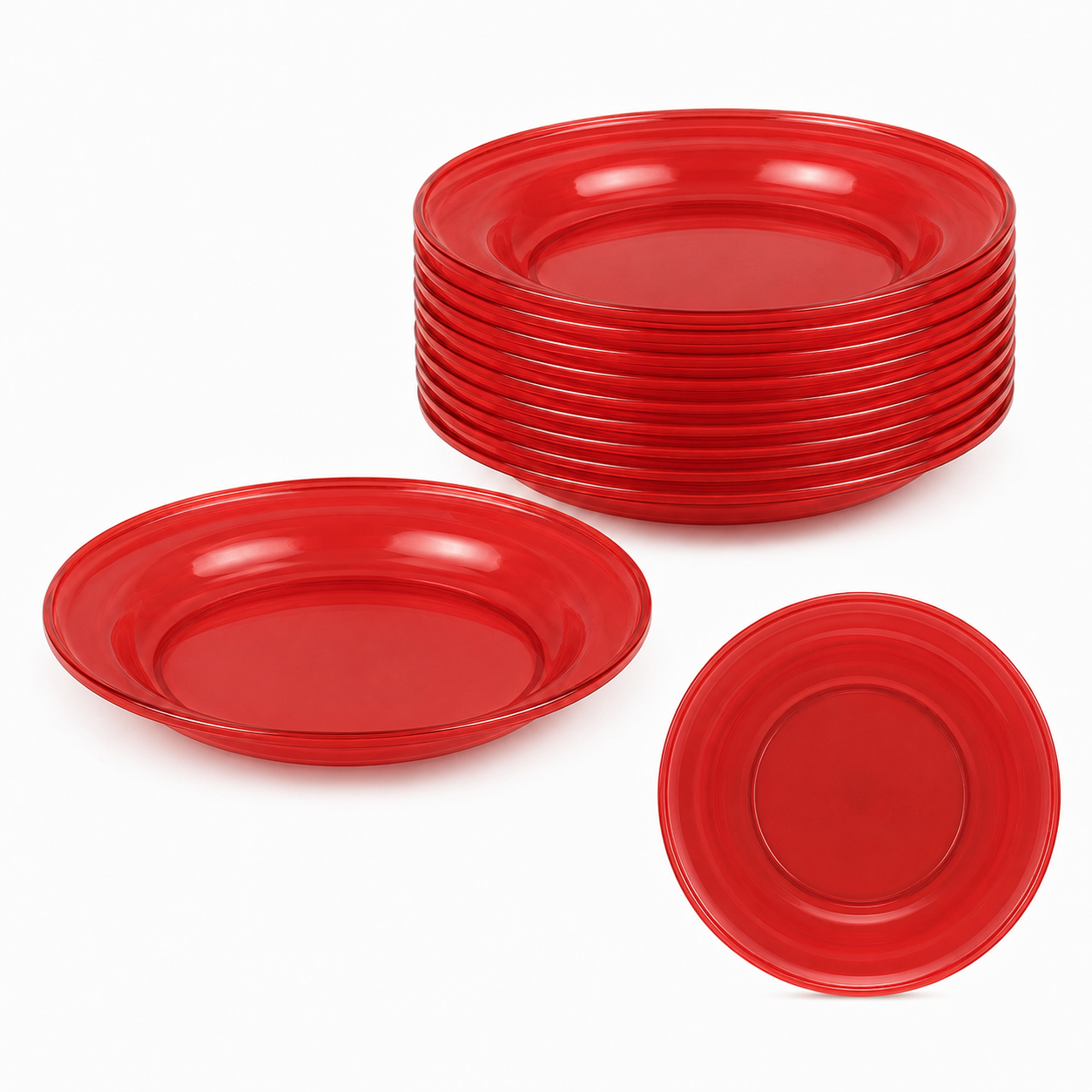 Piatto fondo in polistirene rosso Ø23 cm impilabile – Party