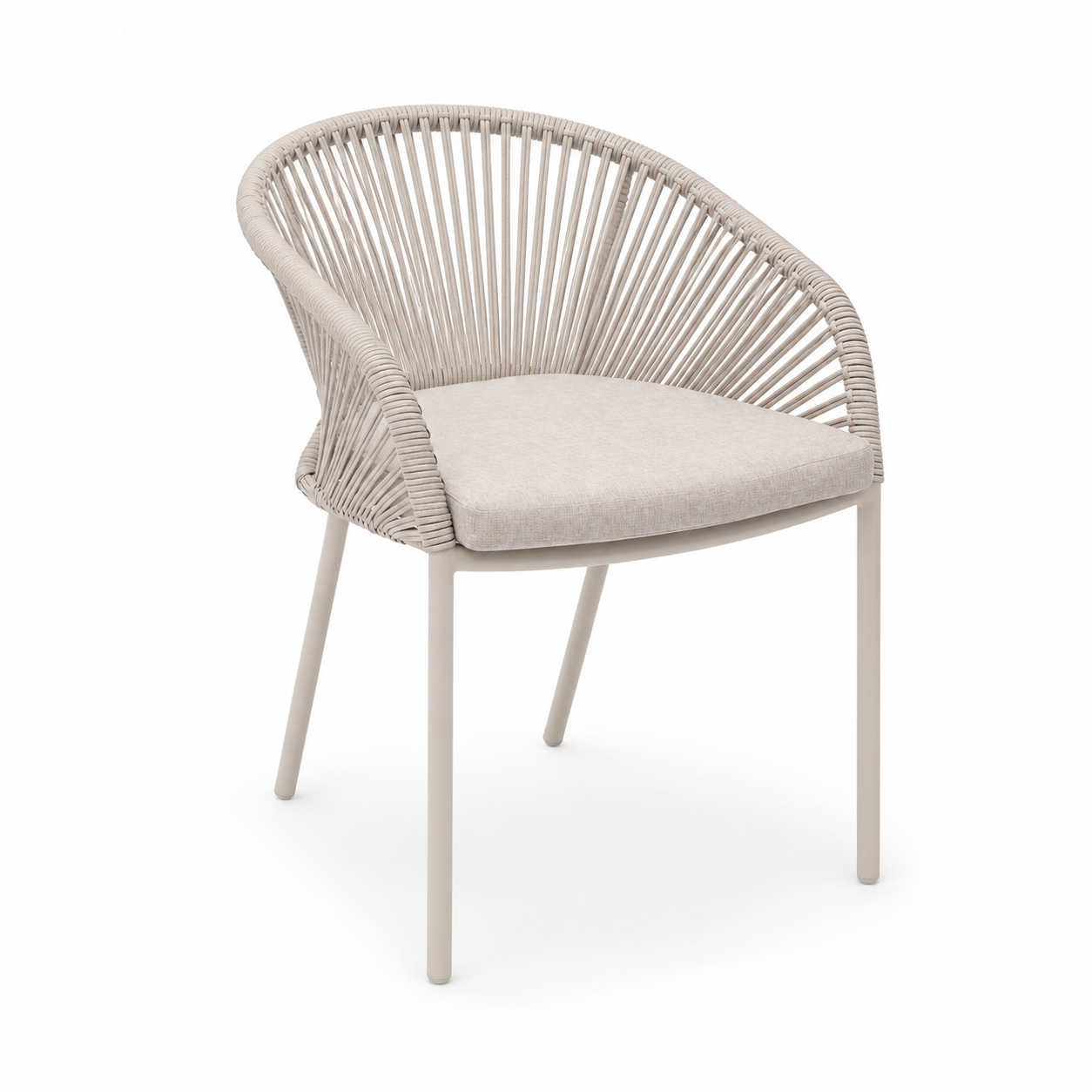 Poltrona da giardino impilabile con intreccio rattan e cuscino color clay – Oryon