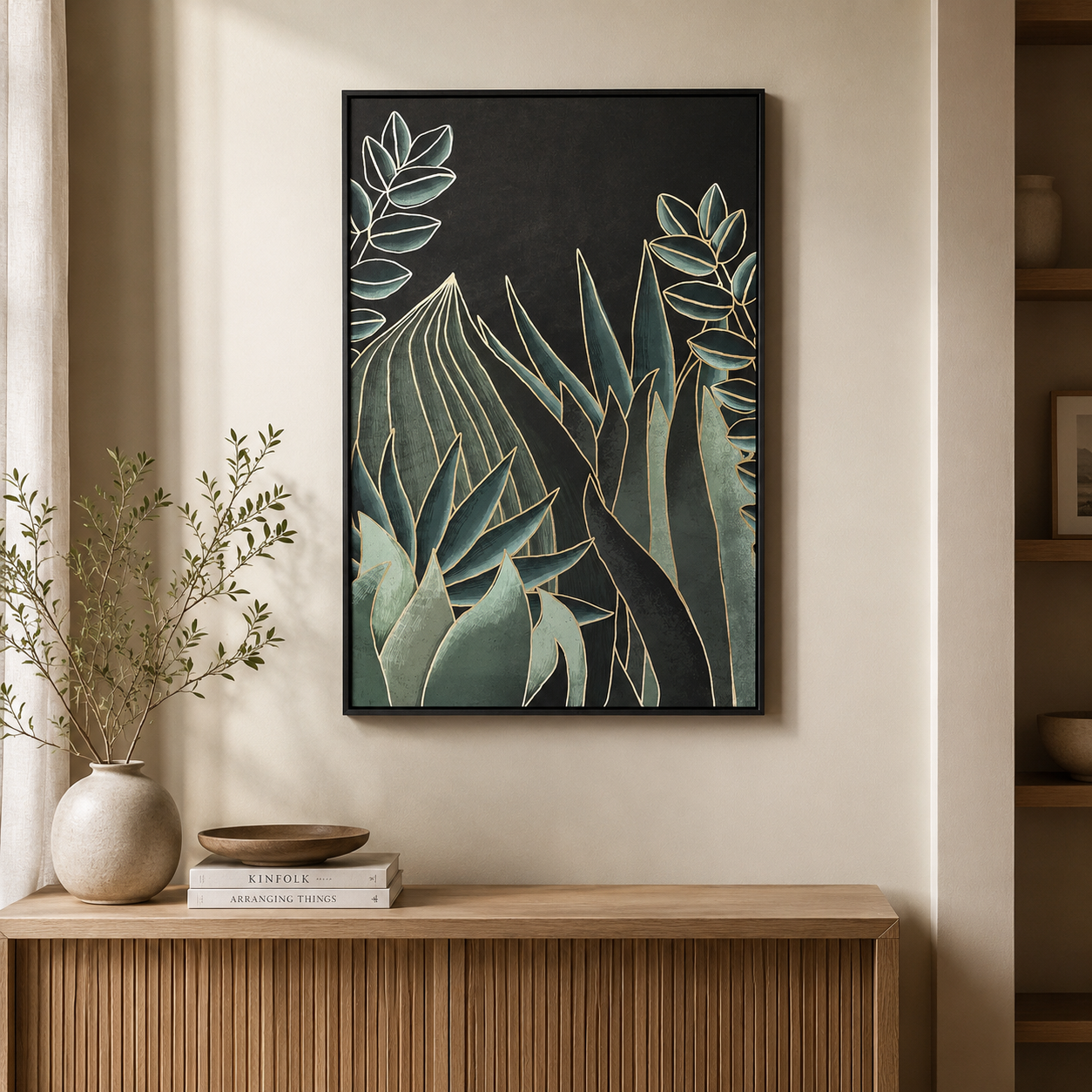Tela decorativa jungle con effetto foil incorniciata – Selva