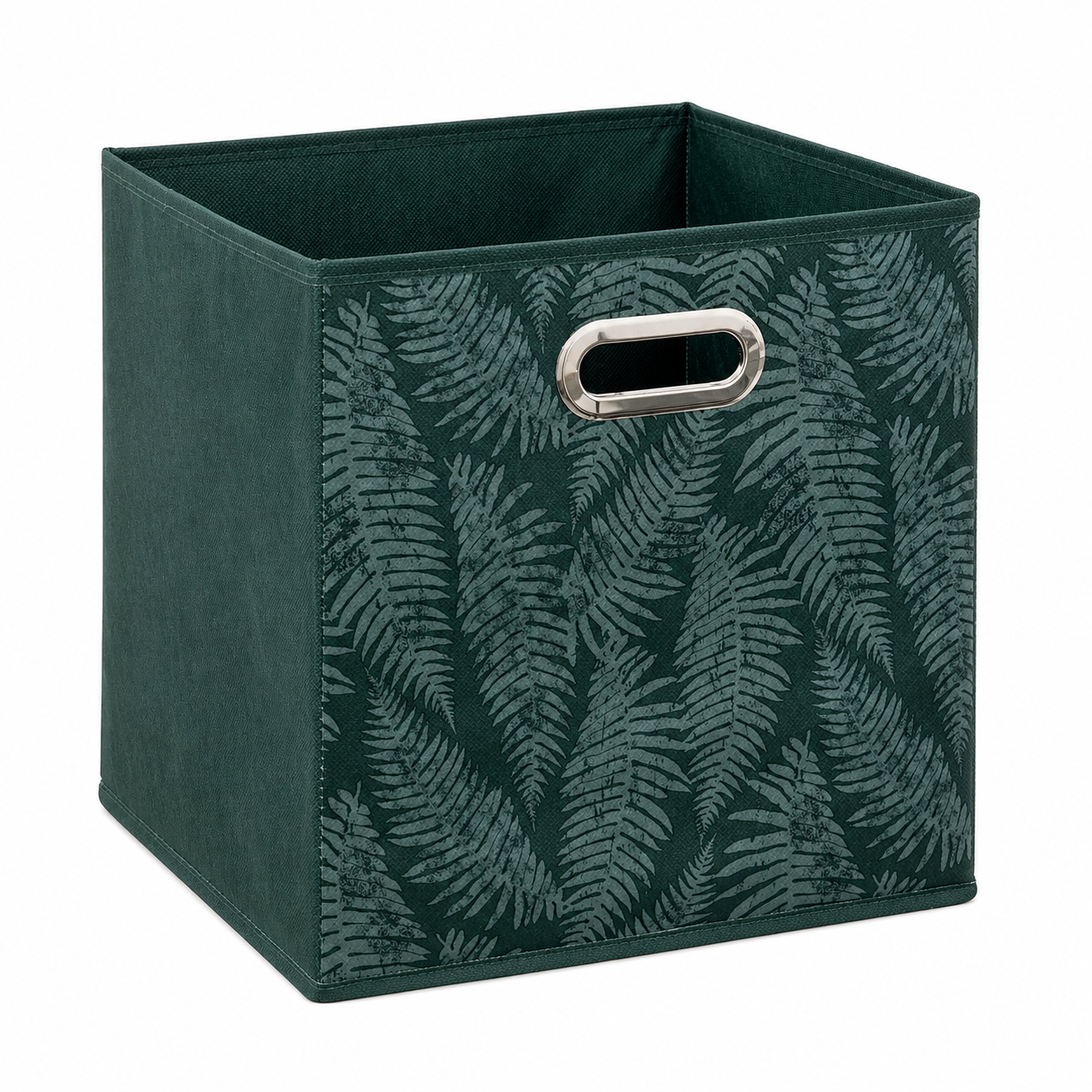 Scatola contenitore in tessuto verde motivo foglie felce 31x31x31 cm – Herbier