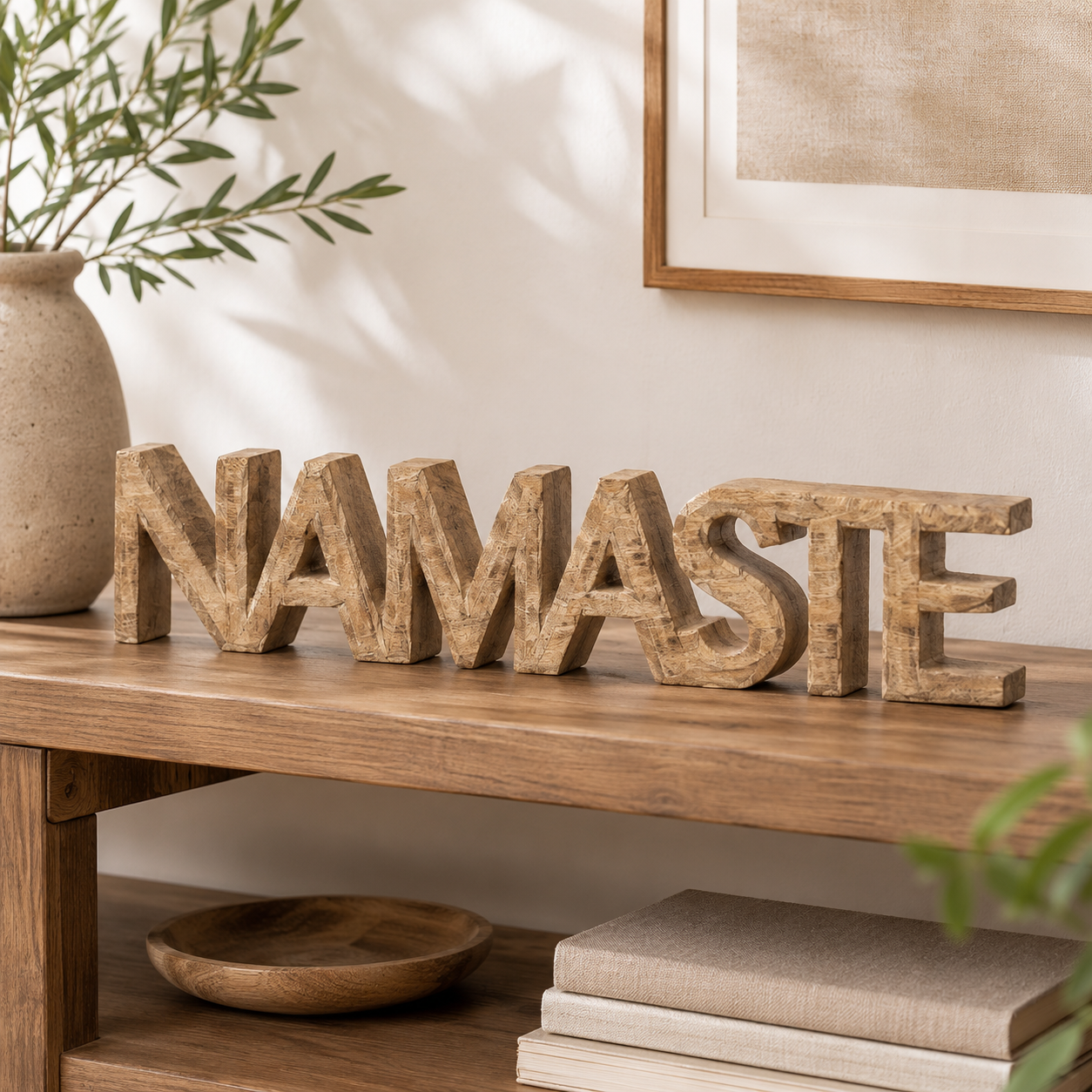 Scritta decorativa Namaste in legno di mango scolpito – Ritual