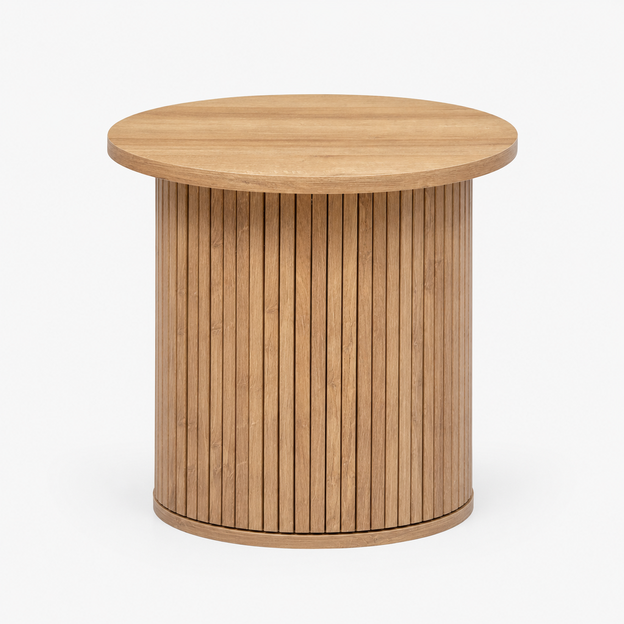 Tavolino rotondo alto con base a listelli effetto legno Ø45 cm – Colva