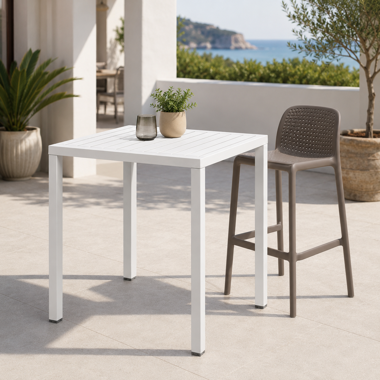 Tavolo da giardino quadrato 70x70 bianco impilabile – Cube