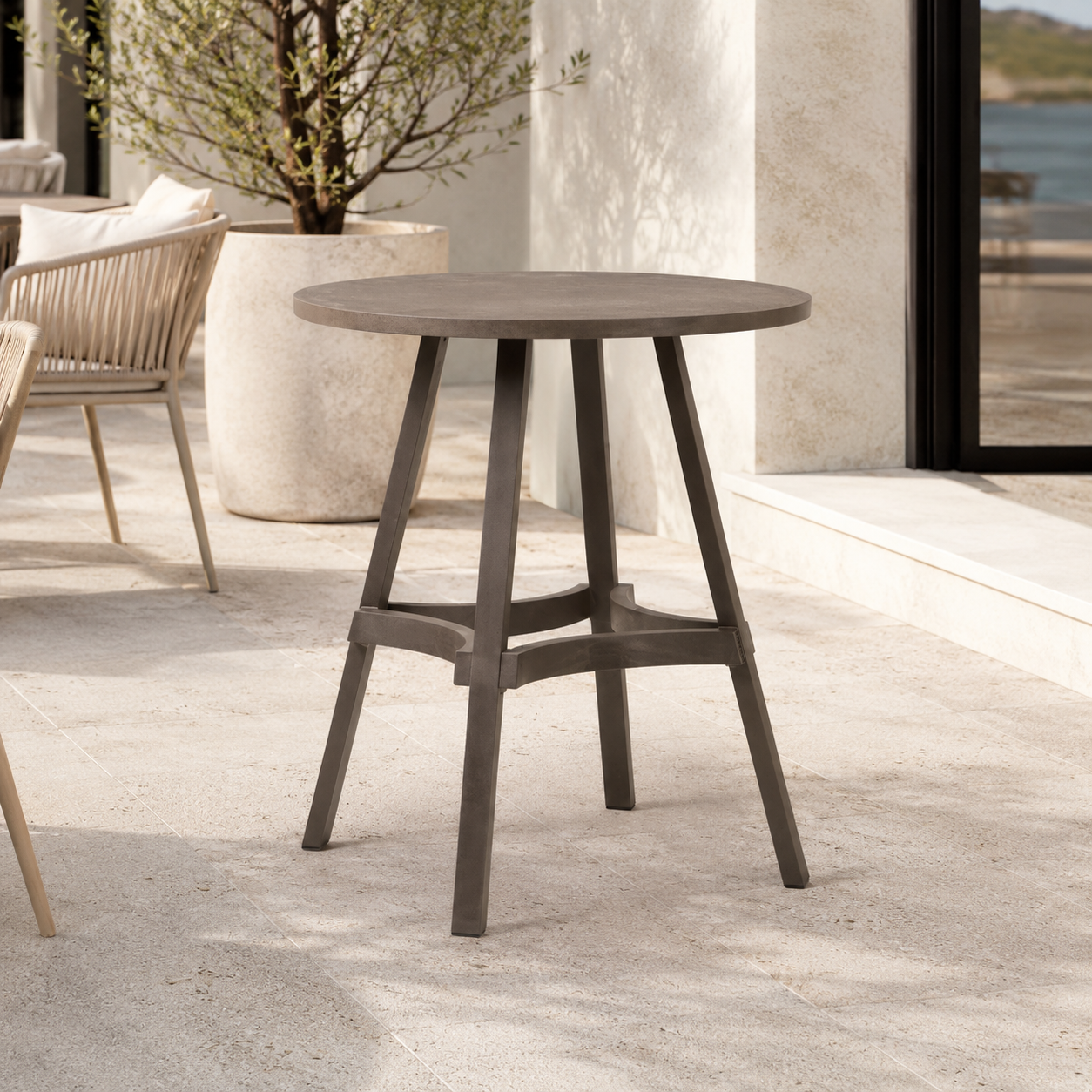 Tavolo da giardino rotondo con gamba centrale color terra – Combo 70