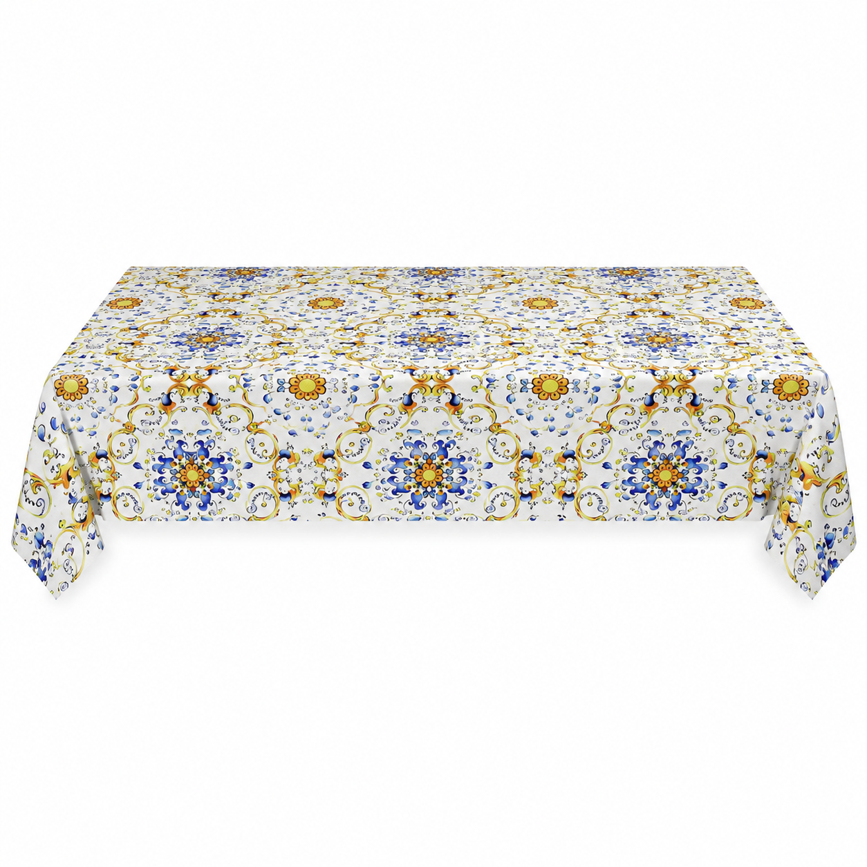 Tovaglia antimacchia fantasia maiolica blu e oro 140x240 cm – Florence