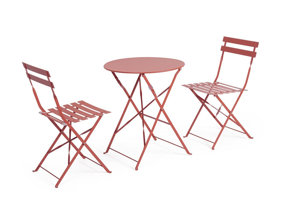 Set bistrot Austin terracotta pieghevole in acciaio da esterno