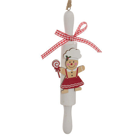 Mattarello natalizio decorativo in legno con biscotto 20 cm