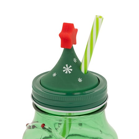 Bicchiere natalizio in vetro a forma di albero con cannuccia 500 ml