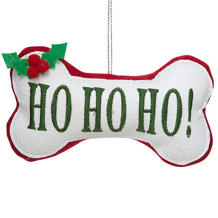 Pendente natalizio osso HO HO HO in tessuto 12 × 7 cm