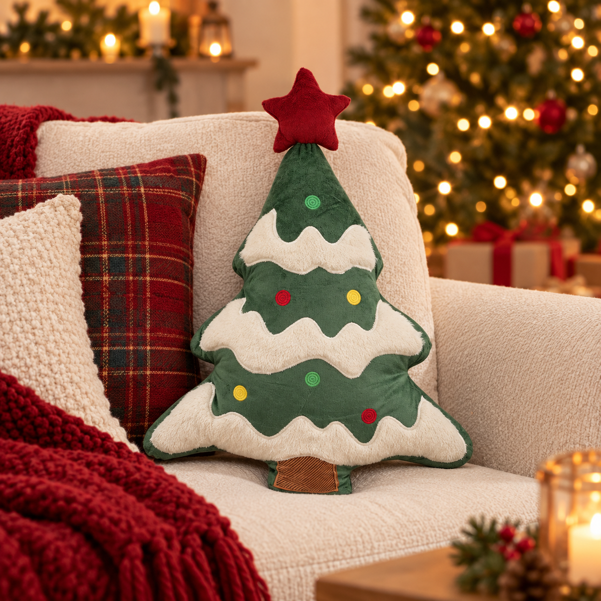 Cuscino natalizio a forma di albero verde 44 cm – Mica Decorations