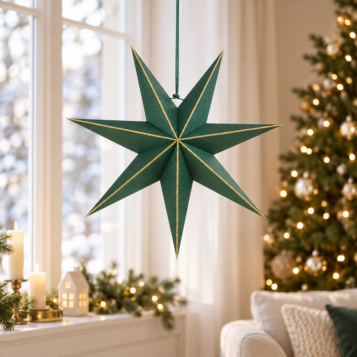 Stella natalizia verde da appendere in carta 45 cm – Mica Decorations
