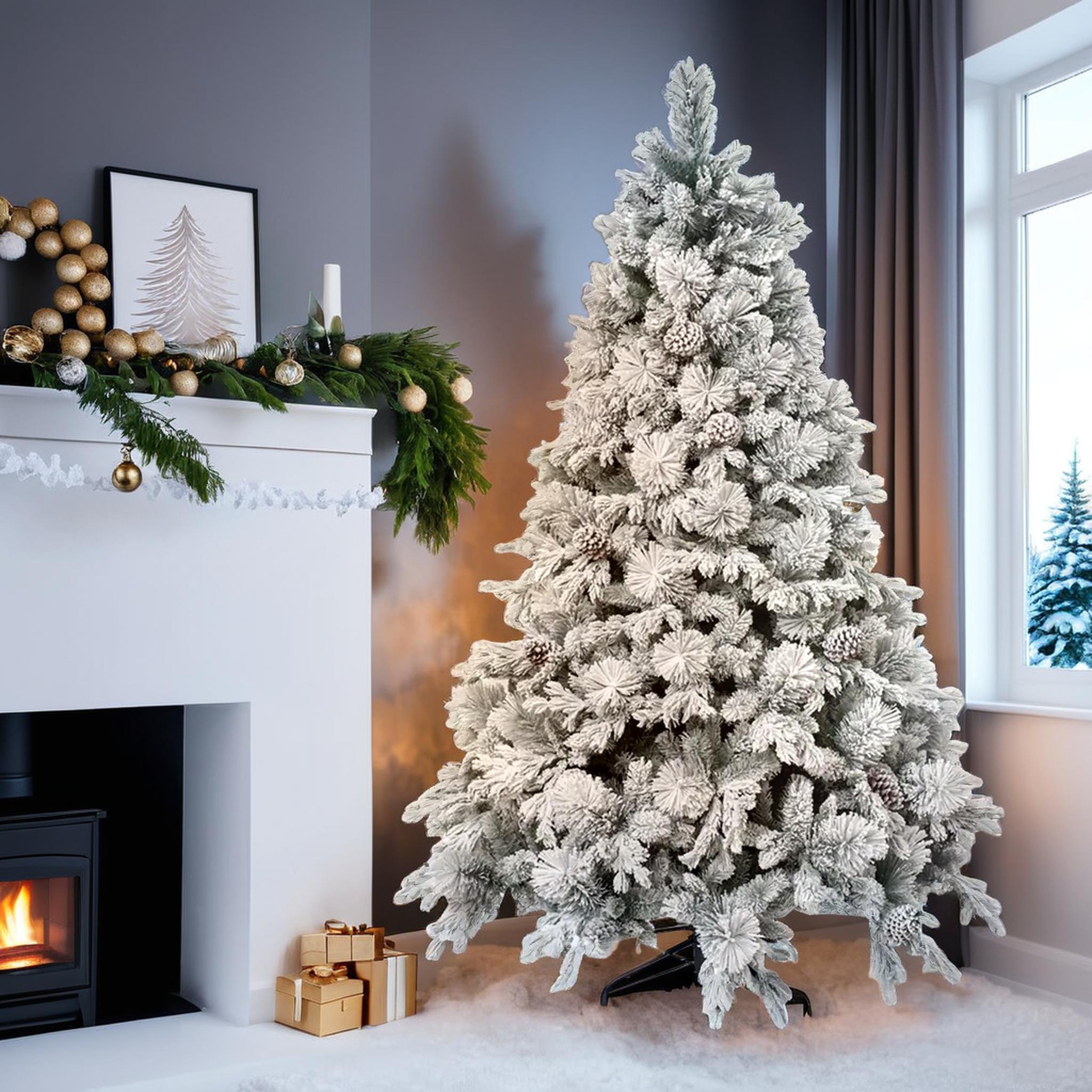 Albero di Natale Zurigo Innevato con pigne 270 cm