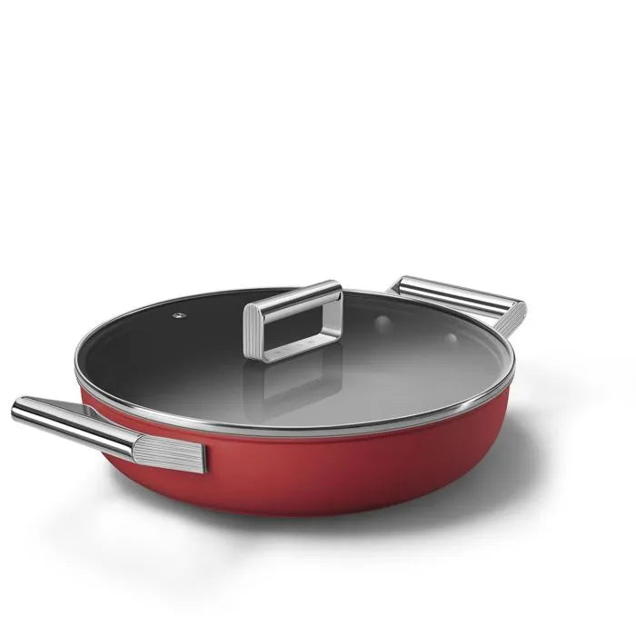 Tegame basso 2 manici rosso 28 cm con coperchio alluminio forgiato induzione – Smeg 50's Style