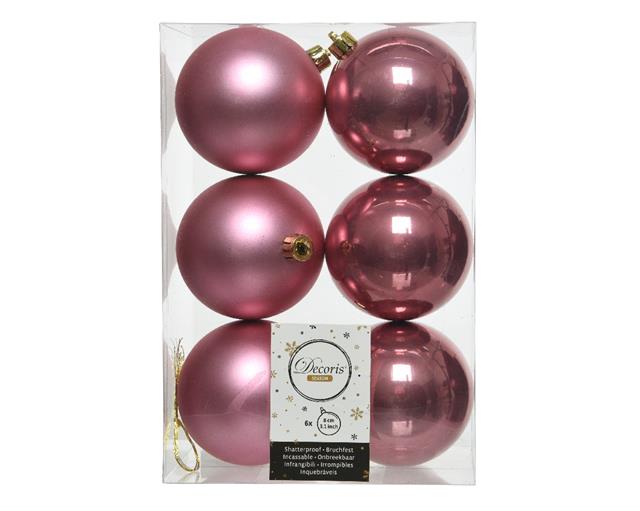 Set di 6 palline natalizie rosa velvet lucide e opache