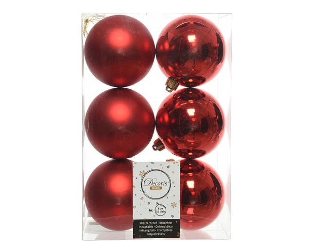 Set di 6 palline di Natale rosse lucide e opache
