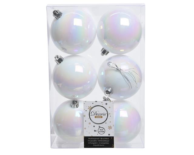 Set di 6 palline di Natale bianche lucide