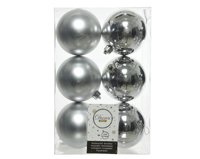 Set di 6 palline di Natale argentate lucide e opache