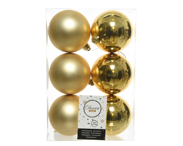 Set di 6 palline di Natale dorate lucide e opache