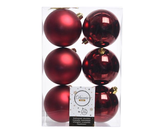 Set di 6 palline natalizie rosse lucide e opache