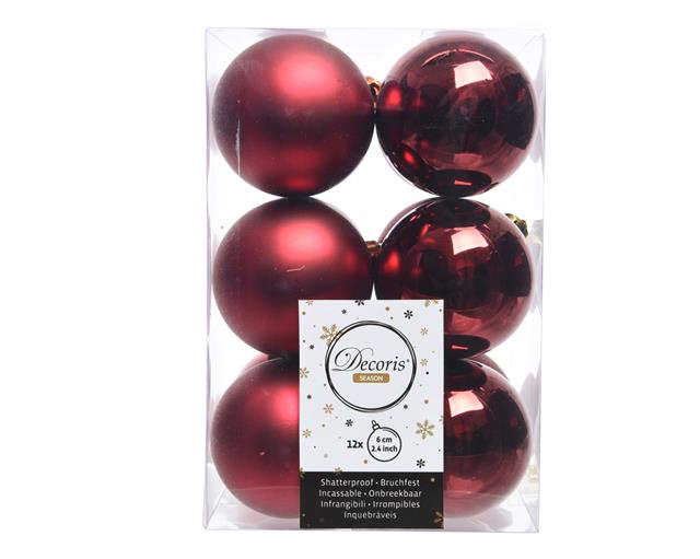 Set di 12 palline natalizie rosse lucide e opache