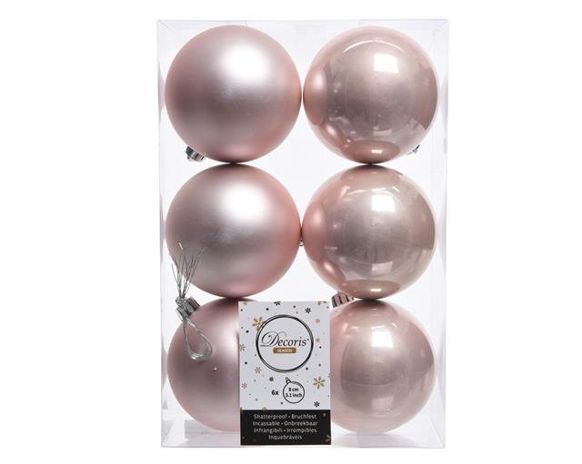 Set di 6 palline di Natale rosa lucide e opache