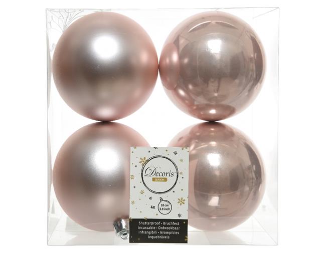Set di 4 palline di Natale rosa chiaro lucide e opache