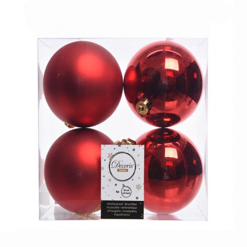 Set di 4 palline di Natale rosse lucide e opache