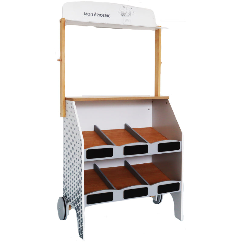 Bancarella di frutta giocattolo costruita in legno - foto laterale