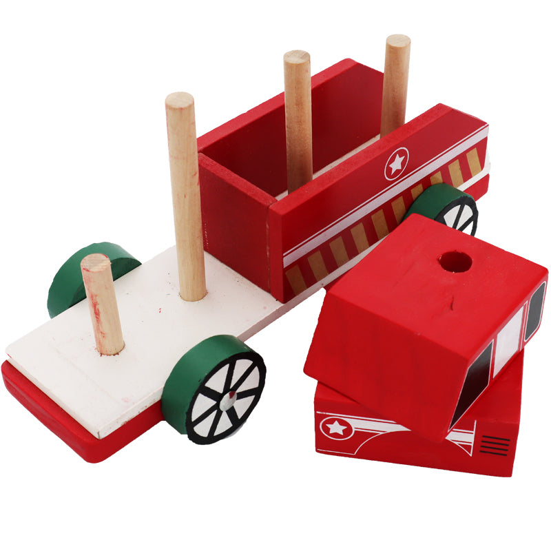 Camion pompieri giocattolo in legno