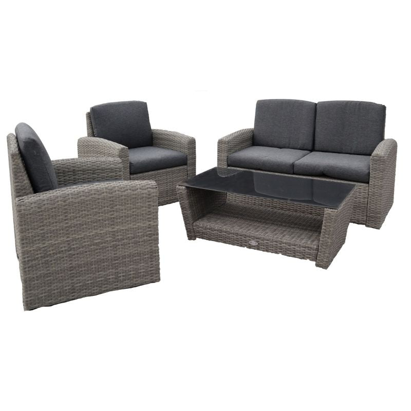 salotto da giardino Polynesia, modello Havane con cuscini poltrone e divano