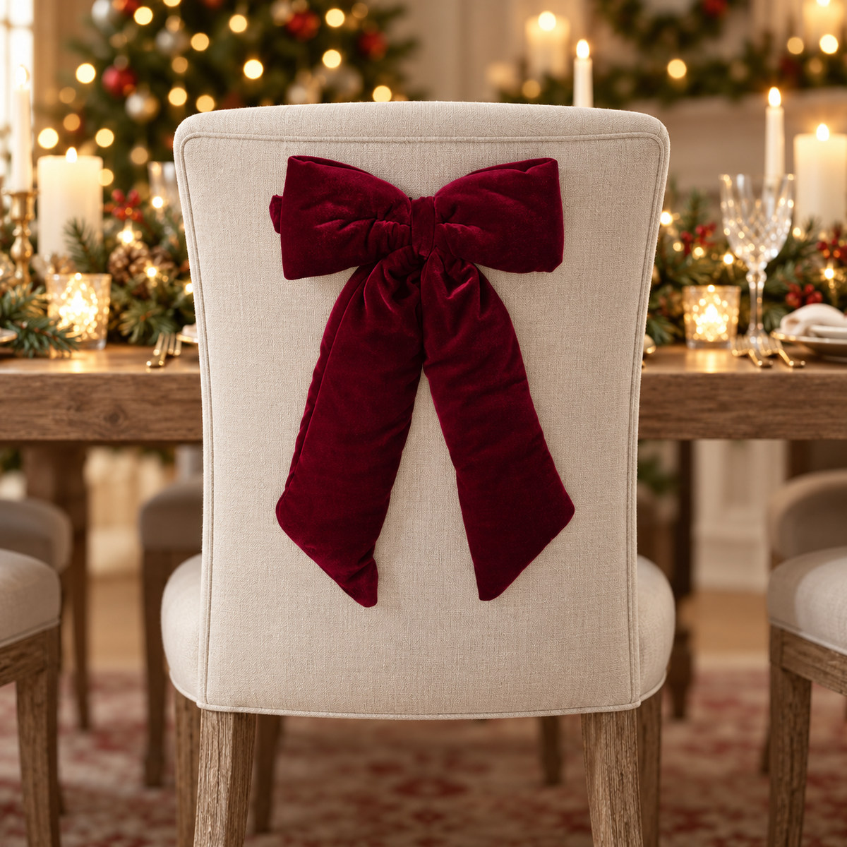 Fiocco natalizio per sedia bordeaux effetto velluto 50 × 34 cm