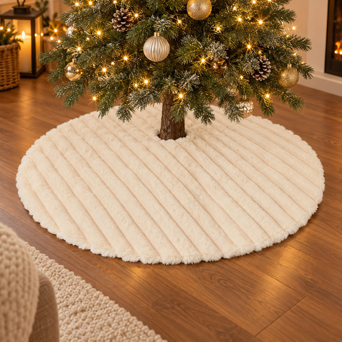 Sottoalbero di Natale panna 90 cm effetto pelliccia