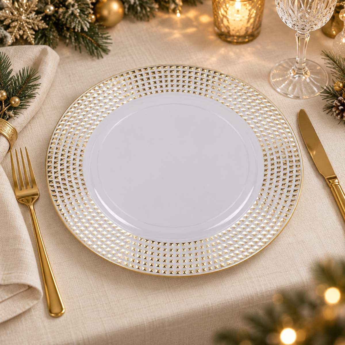 Piatto decorativo bianco e oro 33 cm, 4 design assortiti