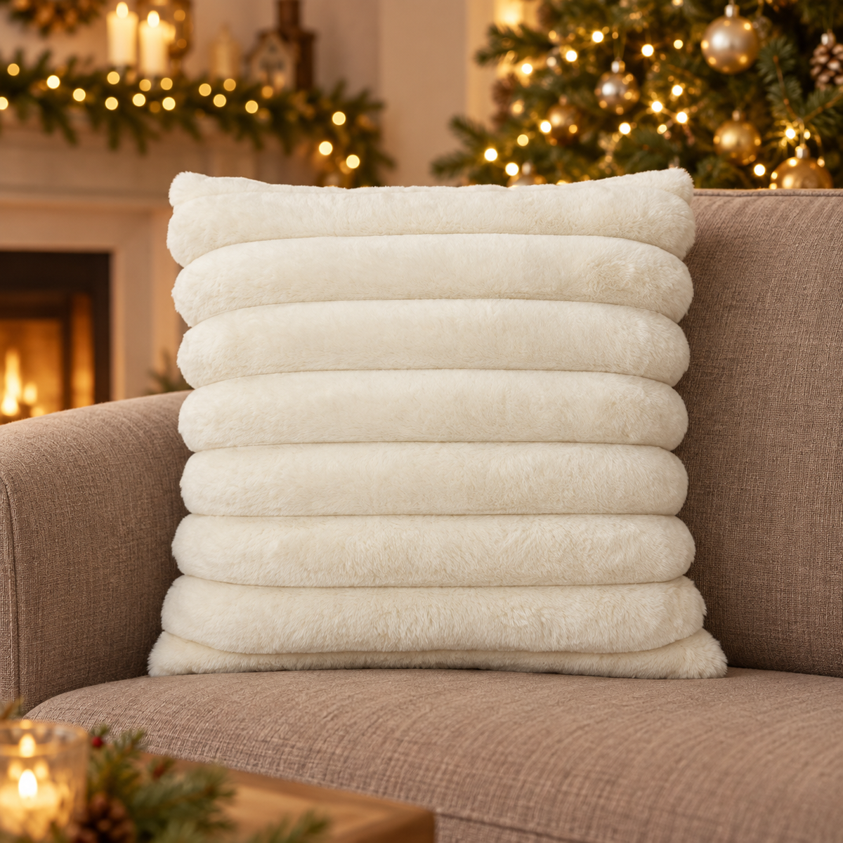 Cuscino effetto pelliccia a righe 45×45 cm