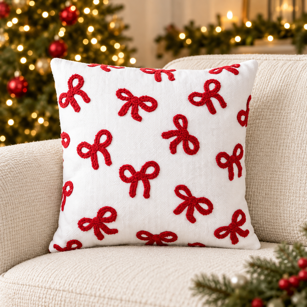 Cuscino natalizio bianco e rosso 45×45 cm