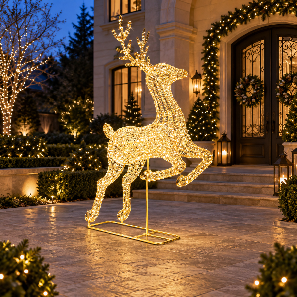 Renna natalizia luminosa oro 287 cm con 8300 LED da esterno