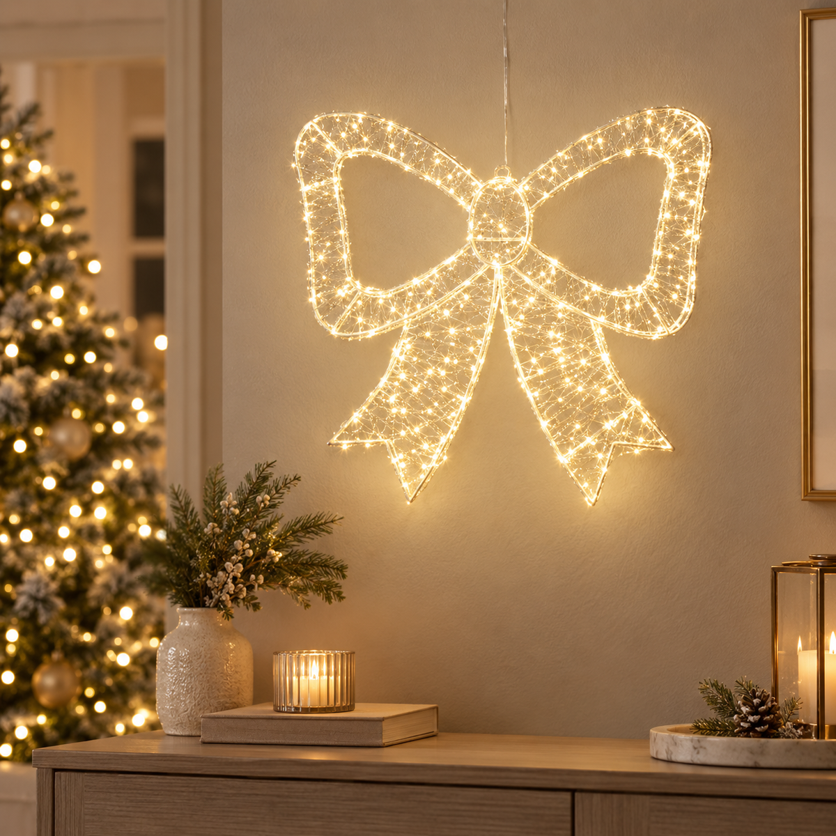 Fiocco natalizio luminoso 48 × 46 cm con 720 LED e timer